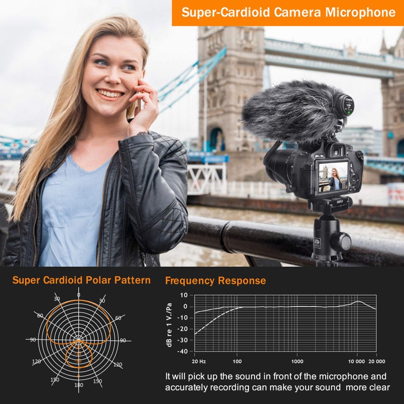 COMICA CVM-V30PRO Professional Super Cardioid Shotgun Microphone with Wind Muff, Camera Microphone for Canon Nikon Sony DSLR Cameras, Camcorders, iPhone Smartphones, etc - Image 4